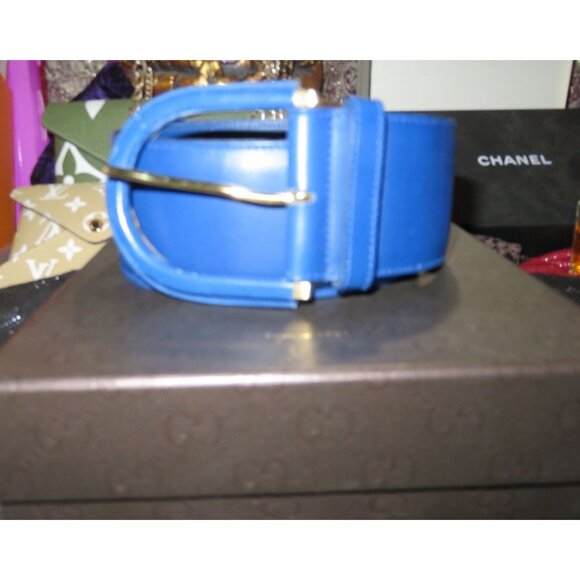 Gucci Blue Wide Big Buckled Leather Belt  Sapphire Cobalt 75.30 main image 4